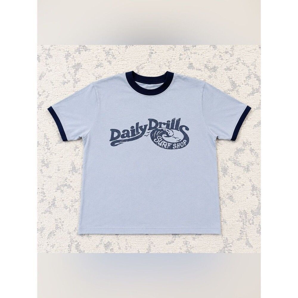 Daily Drills Light Blue Surf Graphic Ringer Tee XS/S